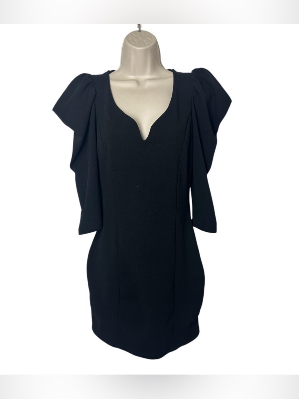 Haute Monde Black Mini Dress with Statement Flutter Sleeves